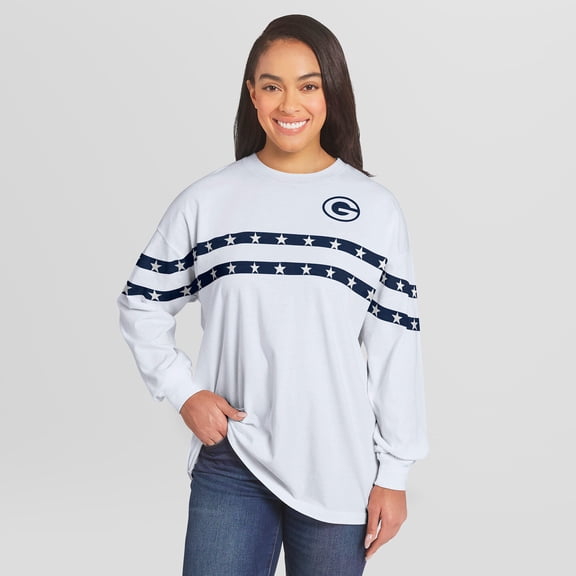 Women's WEAR by Erin Andrews White Green Bay Packers Americana Stripe Long Sleeve T-Shirt