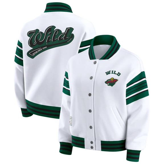 Women's WEAR by Erin Andrews White/Green Minnesota Wild Full-Snap Fleece Sweatshirt Jacket