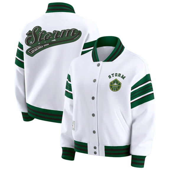 Women's WEAR by Erin Andrews White/Green Seattle Storm Full-Snap Fleece Sweatshirt Jacket