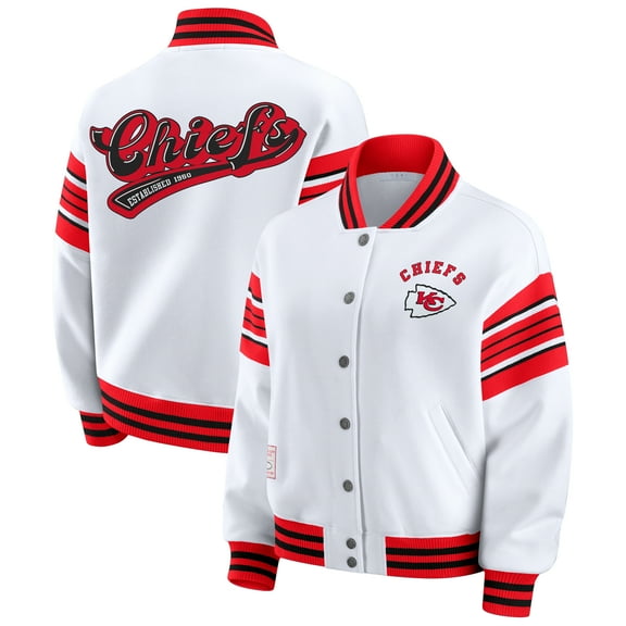 Women's WEAR by Erin Andrews White Kansas City Chiefs Plus Size Full-Snap Fleece Sweatshirt Jacket