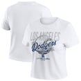 thumbnail image 1 of Women's-WEAR by Erin Andrews  White Los Angeles Dodgers Distressed Cropped Baby T-Shirt, 1 of 4
