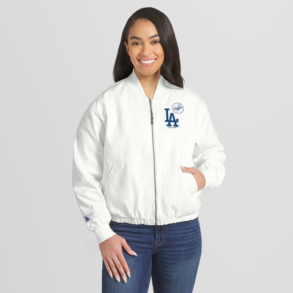 Women's WEAR by Erin Andrews  White Los Angeles Dodgers Full-Zip Bomber Jacket
