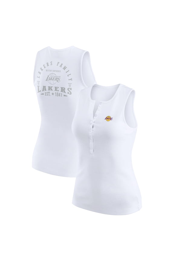Women's WEAR by Erin Andrews White Los Angeles Lakers Rib-Knit Henley Tank Top