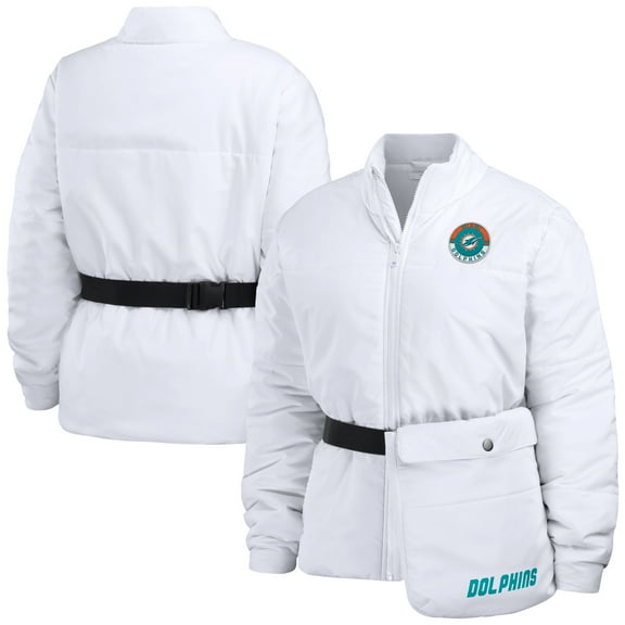 Women's WEAR by Erin Andrews  White Miami Dolphins Packaway Full-Zip Puffer Jacket