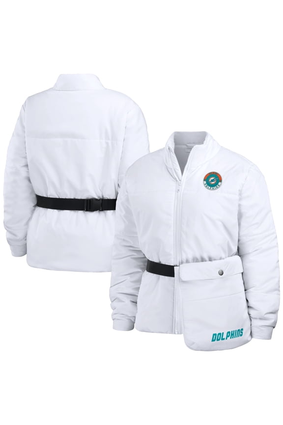 Women's WEAR by Erin Andrews White Miami Dolphins Packaway Full-Zip Puffer Jacket