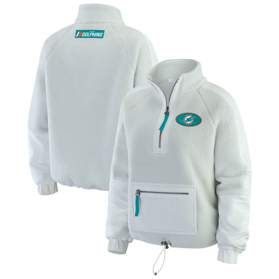 Women's WEAR by Erin Andrews White Miami Dolphins Polar Fleece Half-Zip Jacket