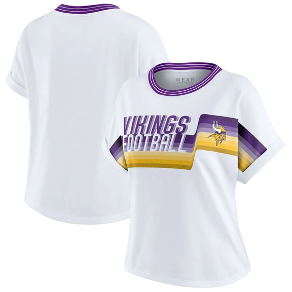 Women's WEAR by Erin Andrews White Minnesota Vikings Cropped Center Stripe Dolman T-Shirt