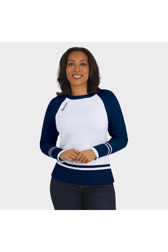 Women's WEAR by Erin Andrews White/Navy Denver Broncos Colorblock Raglan Sweater