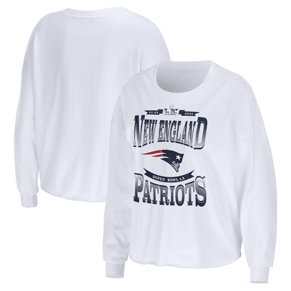 Women's WEAR by Erin Andrews White New England Patriots Super Bowl LX Cropped Long Sleeve T-Shirt