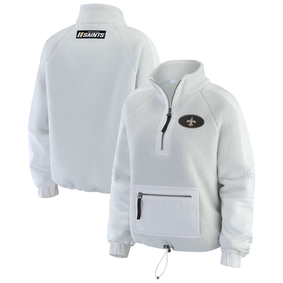 Women's WEAR by Erin Andrews White New Orleans Saints Polar Fleece Half-Zip Jacket