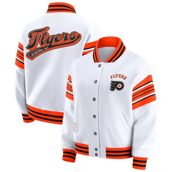 Women's WEAR by Erin Andrews White/Orange Philadelphia Flyers Full-Snap Fleece Sweatshirt Jacket