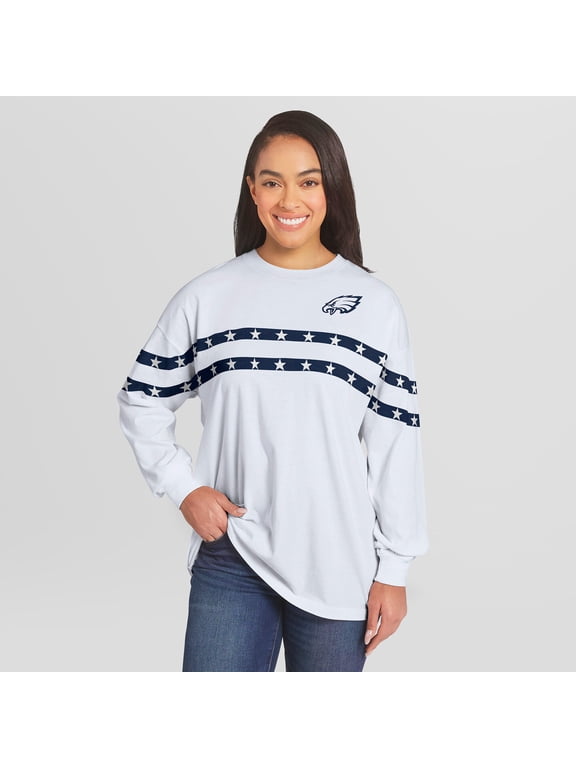 Women's WEAR by Erin Andrews White Philadelphia Eagles Americana Stripe Long Sleeve T-Shirt