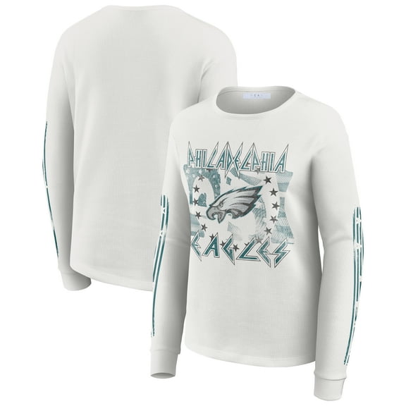 Women's WEAR by Erin Andrews  White Philadelphia Eagles Graphic Waffle Long-Sleeve T-Shirt