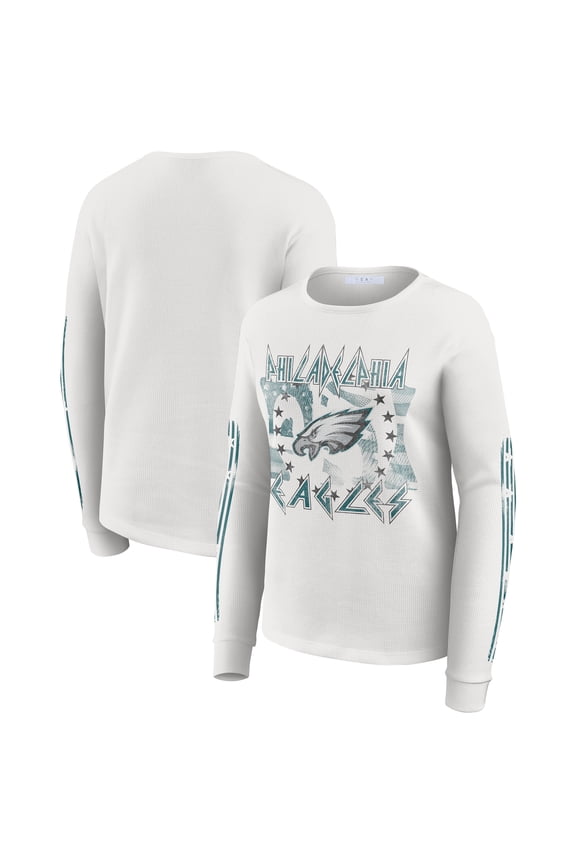 Women's WEAR by Erin Andrews  White Philadelphia Eagles Graphic Waffle Long-Sleeve T-Shirt