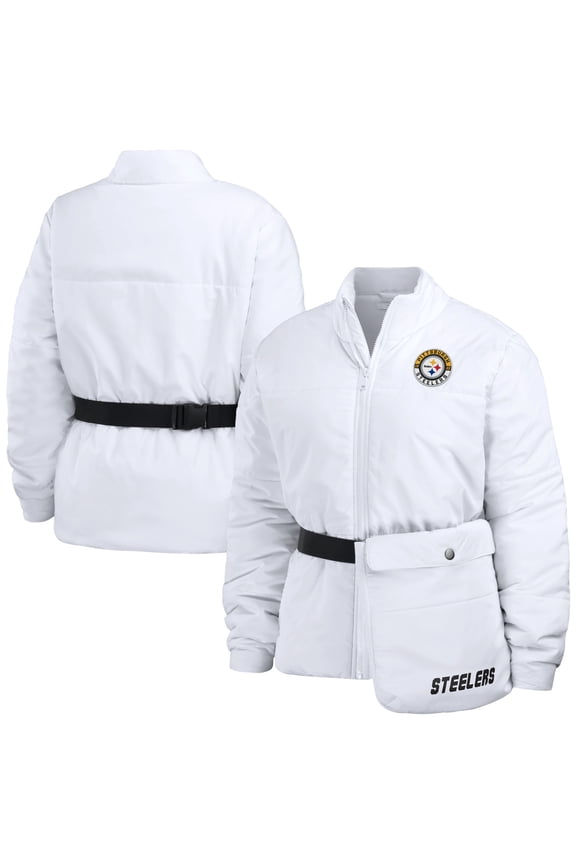 Women's WEAR by Erin Andrews  White Pittsburgh Steelers Packaway Full-Zip Puffer Jacket