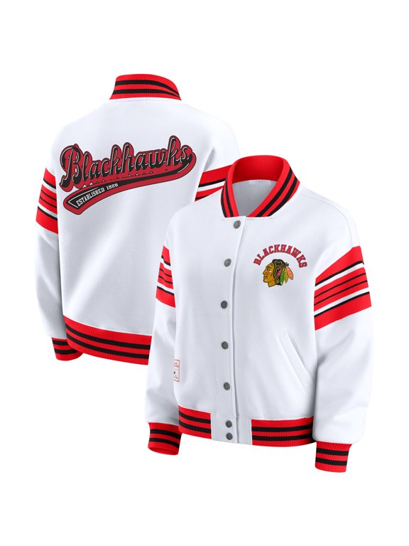 Women's WEAR by Erin Andrews White/Red Chicago Blackhawks Full-Snap Fleece Sweatshirt Jacket