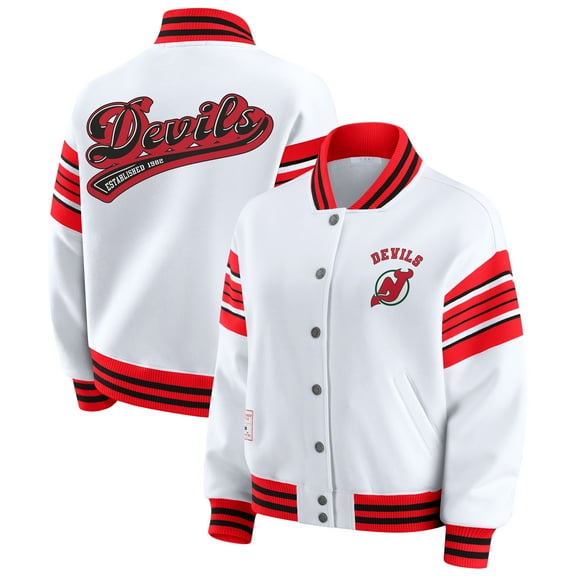 Women's WEAR by Erin Andrews White/Red New Jersey Devils Full-Snap Fleece Sweatshirt Jacket