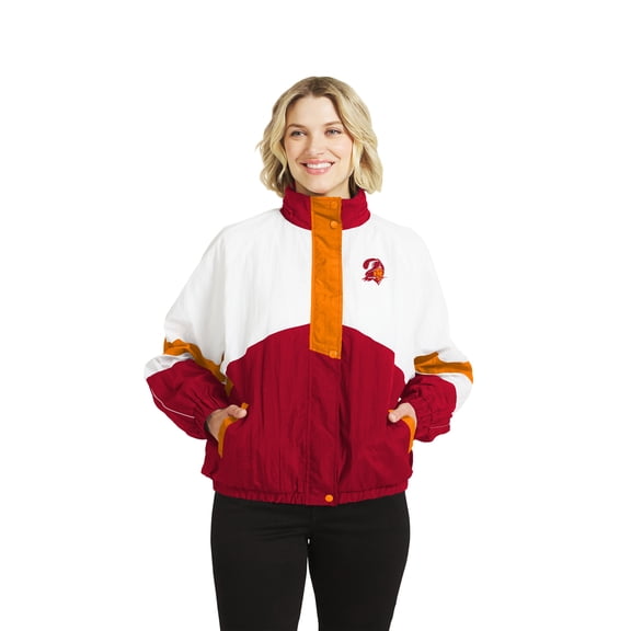 Women's WEAR by Erin Andrews White/Red Tampa Bay Buccaneers Throwback Crinkle Full-Zip Hooded Windbreaker Jacket