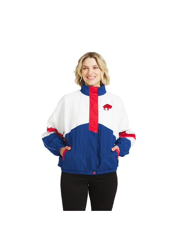 Women's WEAR by Erin Andrews White/Royal Buffalo Bills Throwback Crinkle Full-Zip Hooded Windbreaker Jacket