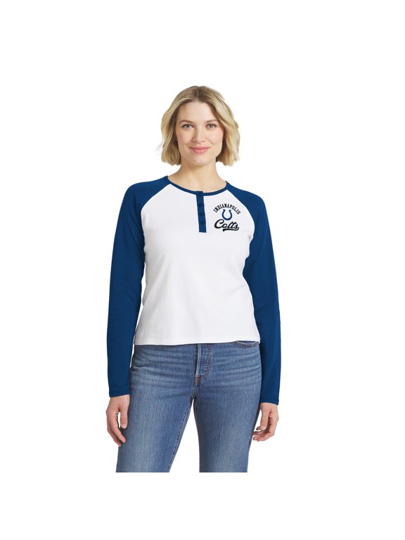 Women's WEAR by Erin Andrews White/Royal Indianapolis Colts Henley Long Sleeve Raglan T-Shirt