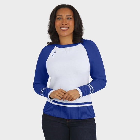 Women's WEAR by Erin Andrews White/Royal Los Angeles Rams Colorblock Raglan Sweater