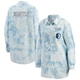 thumbnail image 1 of Women's WEAR by Erin Andrews White Seattle Kraken Oversized Tie-Dye Button-Up Denim Shirt, 1 of 3