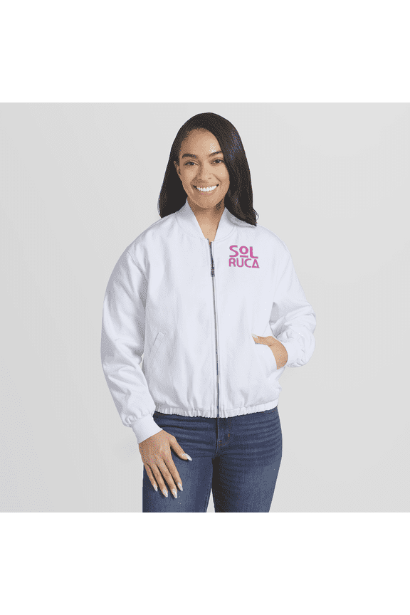 Women's WEAR by Erin Andrews White Sol Ruca Ride The Wave Denim Full-Zip Bomber Jacket