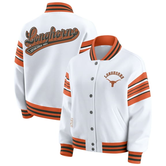 Women's WEAR by Erin Andrews White/Texas Orange Texas Longhorns Satin Stitch Full-Snap Fleece Sweatshirt Jacket