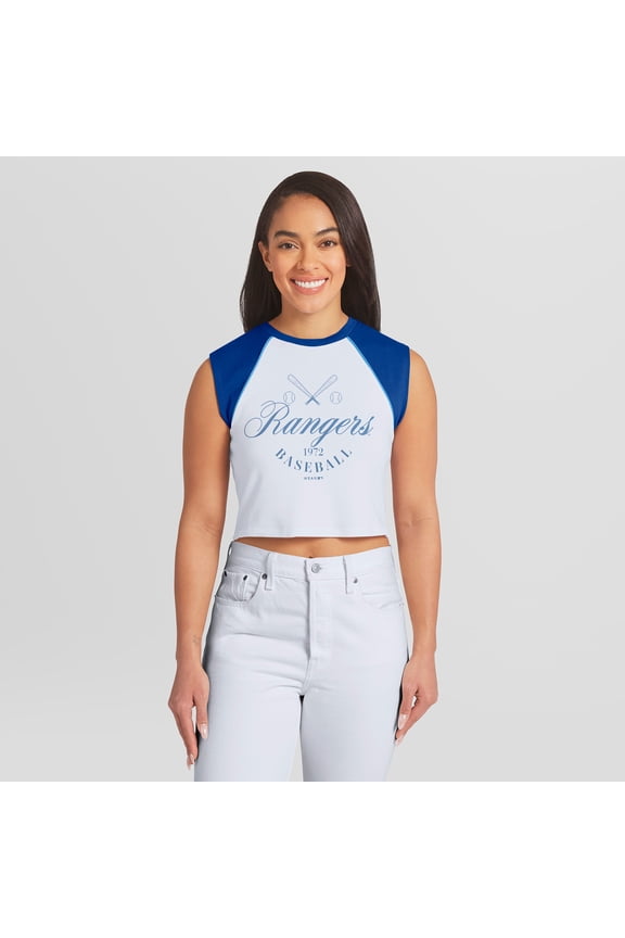 Women's WEAR by Erin Andrews White Texas Rangers Cooperstown Cropped Raglan Tank Top
