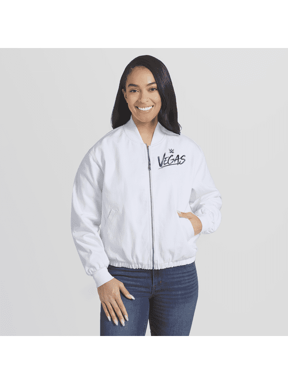 Women's WEAR by Erin Andrews White WrestleMania 42 Denim Full-Zip Bomber Jacket