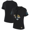 thumbnail image 1 of Women's WEAR by Erin Andrews x Gracie Hunt Black Jacksonville Jaguars Draft Me Lace-Up T-Shirt, 1 of 4