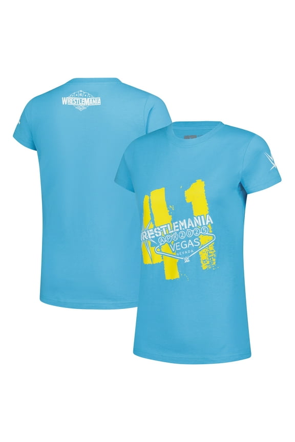 Women's WWE Authentic Blue WrestleMania Trendy Welcome Sign T-Shirt