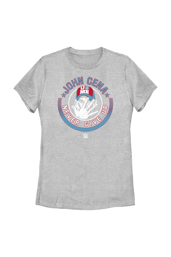 Women's WWE John Cena Never Give Up Logo Graphic Tee Athletic Heather Large