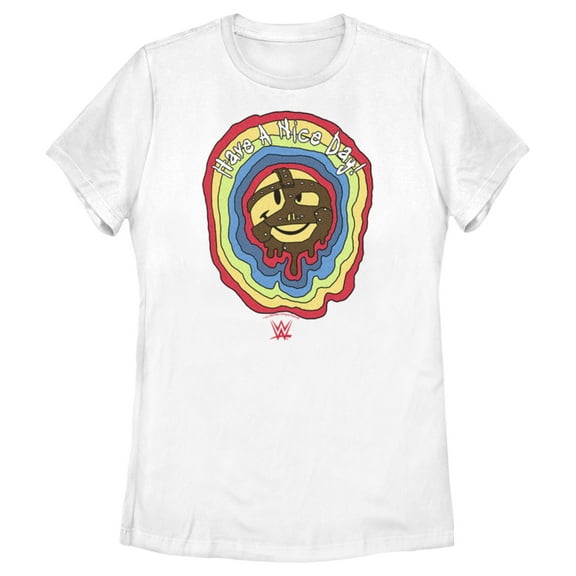 Women's WWE Mankind Have a Nice Day Rainbow Logo  Graphic Tee White Small