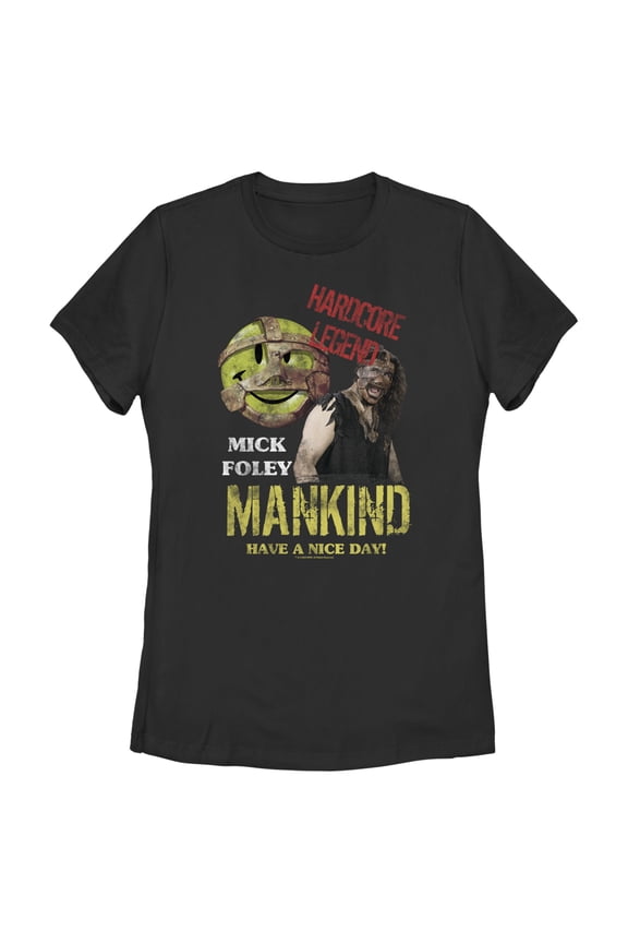 Women's WWE Mick Foley Mankind Have a Nice Day Graphic Tee Black Small