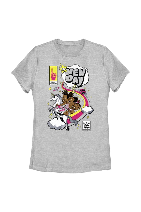 Women's WWE New Day Unicorn Comic Graphic Tee Athletic Heather 2X Large