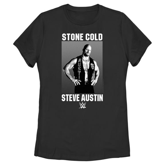 Women's WWE Stone Cold Steve Austin Black and White Photo Graphic Tee Black Medium
