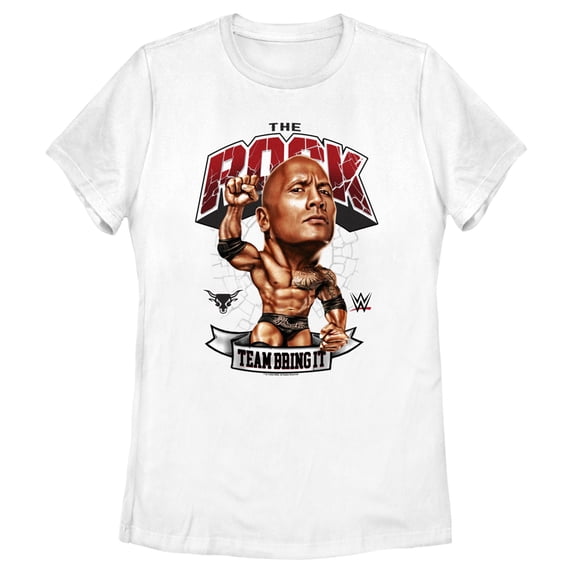 Women's WWE The Rock Team Bring It Bobble Head Graphic Tee White 2X Large