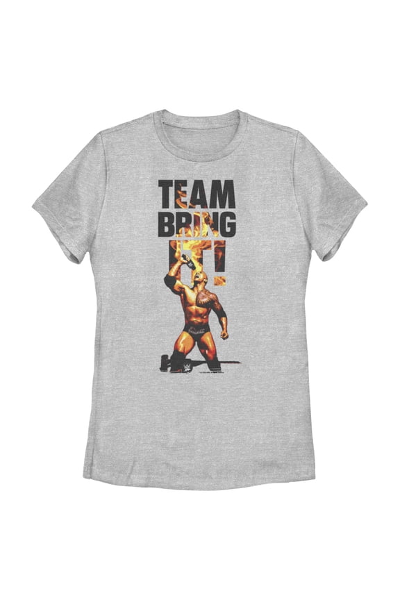 Women's WWE The Rock Team Bring It Graphic Crop T-Shirt Athletic Heather Medium