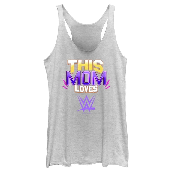 Women's WWE This Mom Loves WWE Racerback Tank Top White Heather Large