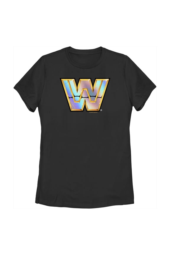 Women's WWE WrestleMania Gold Shiny Logo Graphic Tee Black Small