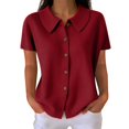 thumbnail image 1 of Sillenn Women's Waffle Button Down Collared Shirt Short Sleeve Casual Blouse Loose Fit Lightweight Waffle Knit Gauze Shirts Summer Dressy Casual Office Work Blouse Business Camping Clothes Red Xxl, 1 of 7