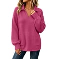 thumbnail image 1 of Women’s Waffle Collar Sweatshirt, Oversized Pullover Long Sleeve Sweatshirt, Fall Fashion Sport Casual Tops with Pockets, 1 of 8