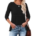 thumbnail image 1 of Women's Waffle Fashion Back Hollow Round Neck Long Sleeve Top, 1 of 6