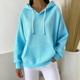 thumbnail image 1 of Women's Waffle Hooded Sweatshirt, Casual Solid Color Pullover, Soft Stretchable Hoodie, Loose Fit Long Sleeve Top, Everyday Comfort Wear, Street Style Lounge Hoodie Sky Blue XXXXXL, 1 of 5
