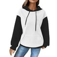 thumbnail image 1 of Women's Waffle Hoodies Drawstring Color Block Long Sleeve Pullover Tops Casual Loose Sports Sweatshirts With Pockets (XL, White), 1 of 6
