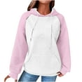 thumbnail image 1 of Women's Waffle Hoodies Fashion Color Block Sweatshirts Drawstring Raglan Hooded Sweaters Fall Winter Long Sleeve Hoody Jacket Outwears Tops with Pocket, 1 of 5