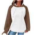 thumbnail image 1 of Women's Waffle Hoodies Fashion Color Block Sweatshirts Drawstring Raglan Hooded Sweaters Fall Winter Long Sleeve Hoody Jacket Outwears Tops with Pocket, 1 of 5