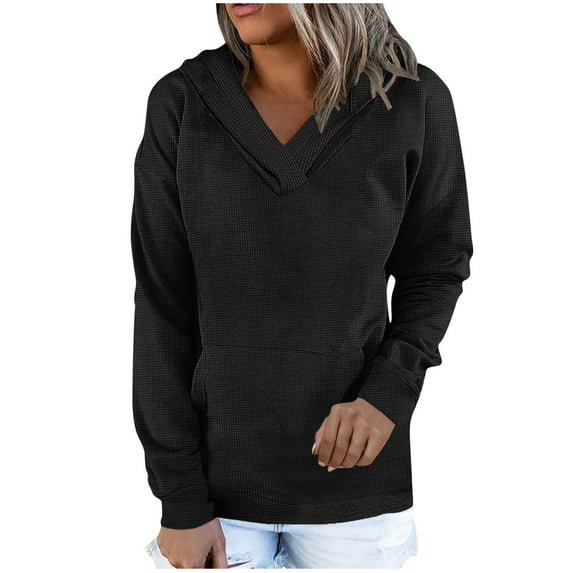 Women's Waffle Hoodies Shirts Ladies Casual Sweatshirt Long Sleeve Loose Pullover Tops with Pockets