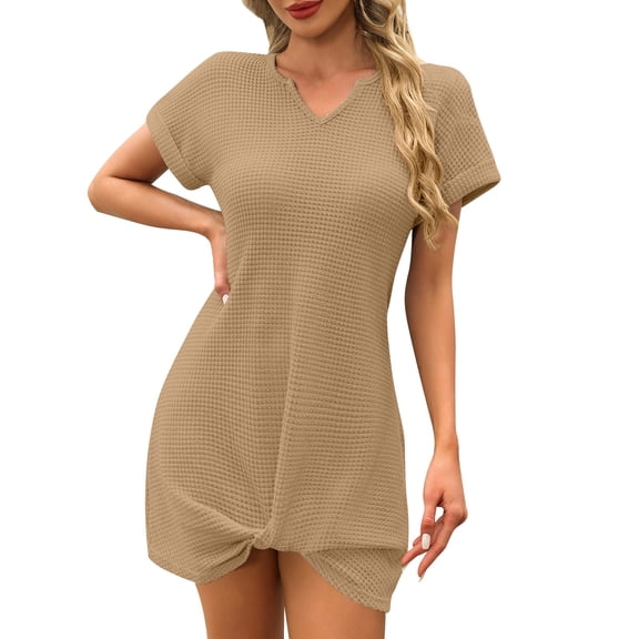 Women's Waffle Knit Bathing Suit Cover Up Short Sleeve Twist Hem Swimsuit Coverup for Summer Beach Vacation